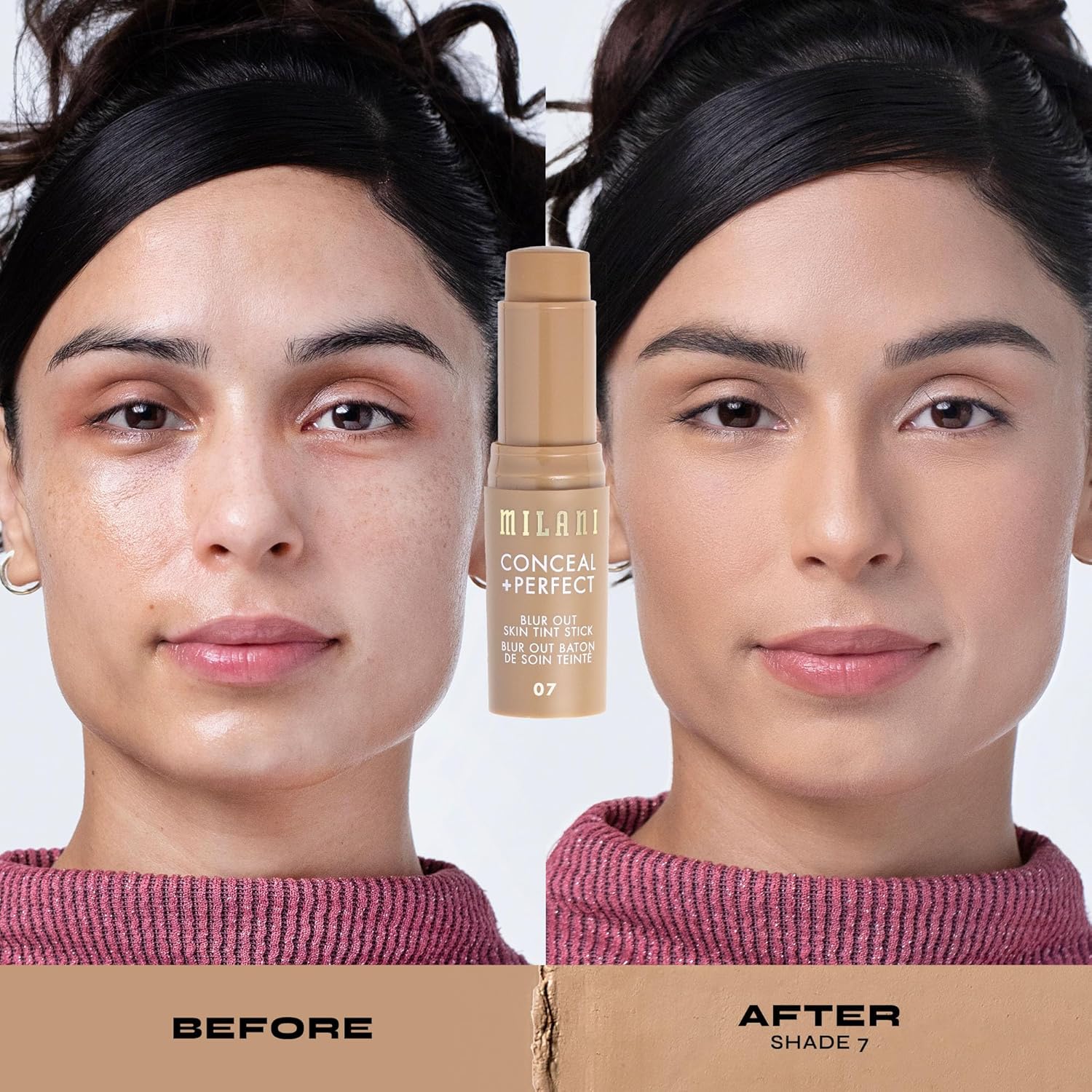 Milani Conceal + Perfect Blur Out Skin Tint Stick - Light to Medium Coverage Tinted Moisturizer Stick with Vitamin C & E - Soft Matte, Pore Blurring Natural Finish 07-Light Medium Neutral