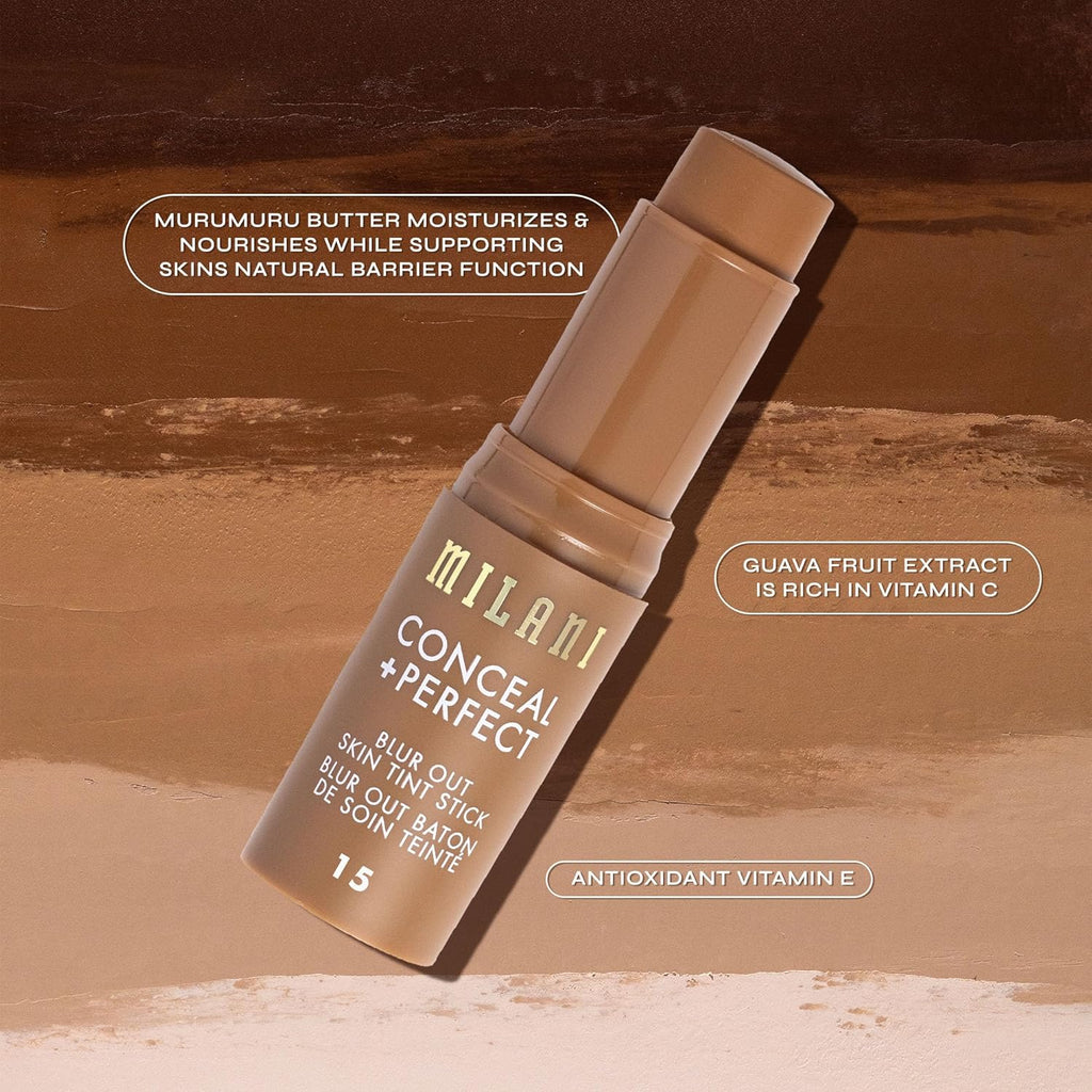 Milani Conceal + Perfect Blur Out Skin Tint Stick - Light to Medium Coverage Tinted Moisturizer Stick with Vitamin C & E - Soft Matte, Pore Blurring Natural Finish 07-Light Medium Neutral
